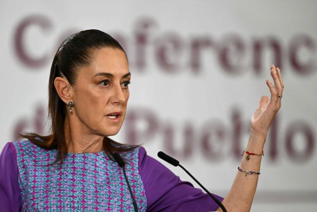 Mexico's President Claudia Sheinbaum speaks during her daily press conference at the Palacio Nacional in Mexico City on April 30, 2026. Mexican federal prosecutors said on April 29 that they will open an investigation into the governor of Sinaloa state after US authorities brought narcotrafficking charges against Ruben Rocha Moya and several associates. (Photo by YURI CORTEZ / AFP)