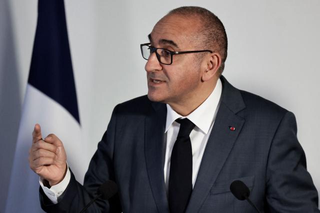 France's Interior Minister Laurent Nunez speaks during a visit to the headquarters of the French National Agency for Secure Documents (Agence nationale des titres securises - ANTS), in Paris, on April 30, 2026. The National Agency for Secure Documents suffered a massive data breach on 15 April, 2026. The data of nearly 12 million individuals and businesses had been affected by the attack. (Photo by STEPHANE DE SAKUTIN / AFP)