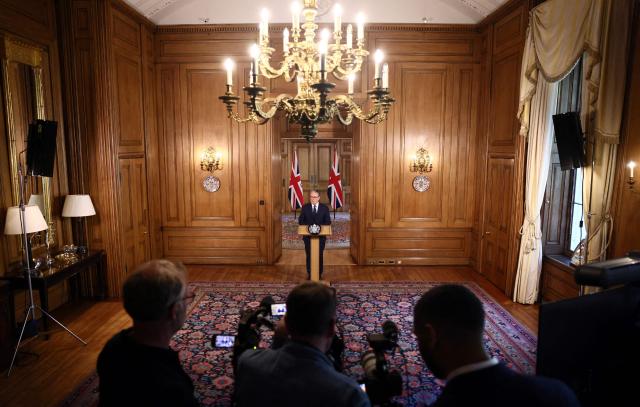 Britain's Prime Minister Keir Starmer gives a statement at 10 Downing Street in central London on April 30, 2026, to update on the government's response to the stabbing of two Jewish men the day before. Starmer was earlier booed and heckled with shouts of "Jew harmer" on April 30 as the Jewish community in London accused him of doing too little to protect them, a day after a knife attack. (Photo by Jack Taylor / POOL / AFP)