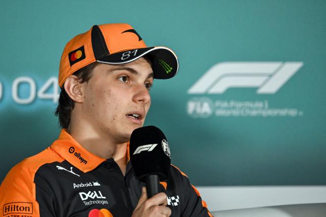 McLaren's Australian driver Oscar Piastri speaks during a press conference ahead of the 2026 Miami Formula One Grand Prix at the Miami International Autodrome in Miami, Florida, on April 30, 2026. (Photo by CHANDAN KHANNA / AFP)