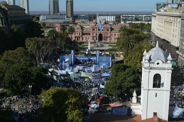 A view of Plaza de Mayo square during a demonstration called by Argentine labor unions on the eve of International Workers’ Day, against the government of Argentine President Javier Milei, on April 30, 2026. (Photo by Juan Mabromata / AFP)