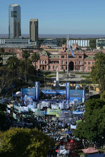 A view of Plaza de Mayo square during a demonstration called by Argentine labor unions on the eve of International Workers’ Day, against the government of Argentine President Javier Milei, on April 30, 2026. (Photo by Juan Mabromata / AFP)