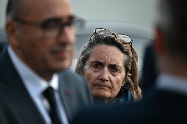French Senator Sophie Primas attends France's Interior Minister's visit in Les Mureaux, on the outskirts of Paris, on April 30, 2026, which is focused on the urban violences that have affected the Yvelines French Department. (Photo by Martin LELIEVRE / AFP)
