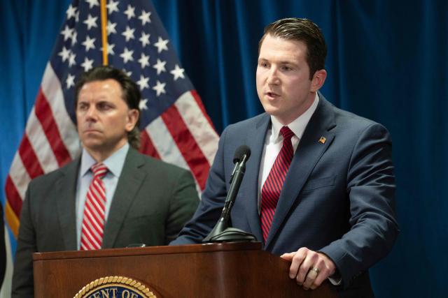 US Assistant Attorney General of the Justice Department's Fraud Division Colin McDonald, announces the formation of a strike force against health care fraud during a press conference in San Francisco, California, on April 30, 2026. (Photo by Karl Mondon / AFP)