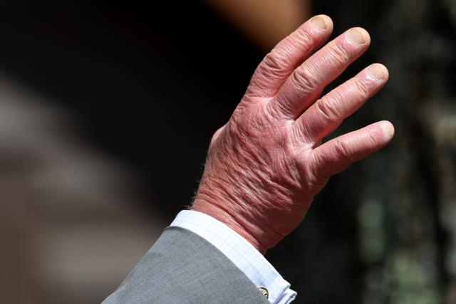 Britain's King Charles III waves as he visits Shenandoah National Park in Front Royal, Virginia, on April 30, 2026. (Photo by Tom BRENNER / POOL / AFP)