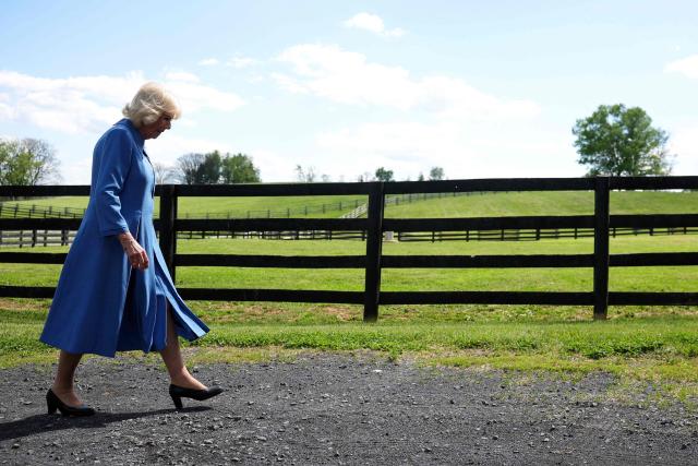 Britain's Queen Camilla visits Smitten Farm in The Plains, Virginia, on April 30, 2026. (Photo by Kevin Dietsch / POOL / AFP)