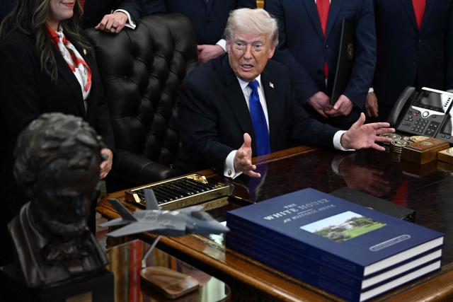 US President Donald Trump speaks after signing several executive orders in the Oval Office of the White House in Washington, DC on April 30, 2026. (Photo by Brendan SMIALOWSKI / AFP)