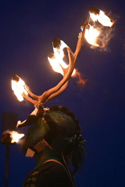 Performers take part in the Beltane Fire Festival on Calton Hill, Edinburgh on April 30, 2026. The annual event is inspired by the pre-Christian spring-time festival and is intended to emphasise a connection with the passing of the seasons. (Photo by ANDY BUCHANAN / AFP)