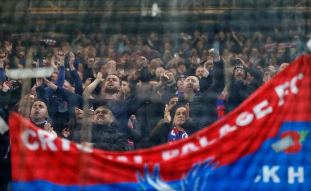 Crystal Palace fans celebrate their team's win after the UEFA Conference League semi-final first leg football match between FC Shakhtar Donetsk and Crystal Palace FC in Krakow, Poland on April 30, 2026. Crystal Palace won the match 3-1. (Photo by Wojtek RADWANSKI / AFP)