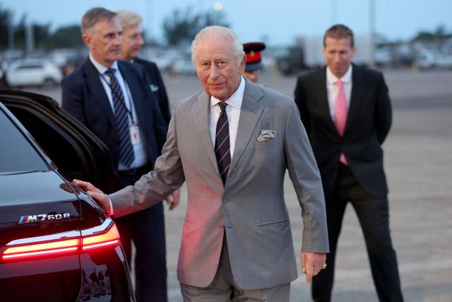 Britain's King Charles III arrives to the L.F. Wade International Airport in Hamilton, Bermuda, on April 30, 2026. King Charles III is in Bermuda for his first visit to a British Overseas Territory as Sovereign. (Photo by Chris Jackson / POOL / AFP)
