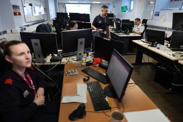 Personnel of the Maritime International Cooperation and Awareness (MICA) center work at the MICA in Brest, western France on April 27, 2026. Attacks on oil tankers in the Strait of Hormuz, piracy off the coast of Somalia, drug trafficking: with their eyes fixed on screens crammed with maps, a dozen sailors at the MICA Centre monitor the worlds maritime hotspots in real time.
Since the start of the war in the Middle East, triggered by Israeli-American strikes on Iran on February 28, 2026, this French centre of expertise in maritime security, attached to the French Navy, has been providing invaluable support to civilian vessels and crews stranded in the Persian Gulf. (Photo by Fred TANNEAU / AFP)