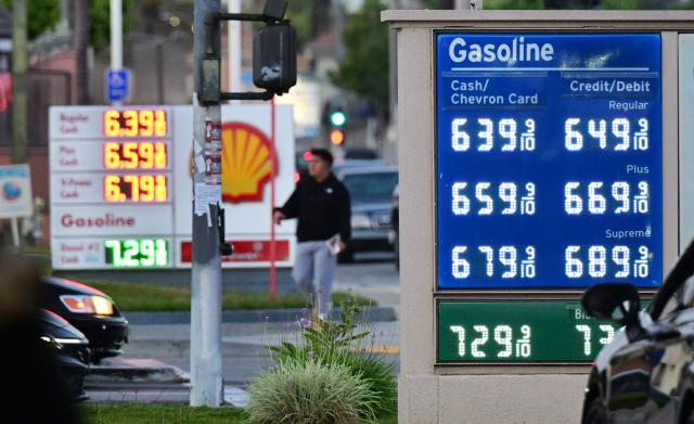 Gas prices above $6 per gallon are displayed at Chevron and Shell stations in Monterey Park, California, on April 30, 2026. Energy costs have surged since the near-total closure of the Strait of Hormuz, through which about a fifth of the world's oil and gas usually passes, following the outbreak of the US-Israeli war against Iran. (Photo by Frederic J. BROWN / AFP)