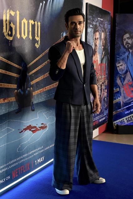 Bollywood actor Pulkit Samrat poses for photographs during the screening of Netflix's thriller series Glory, in Mumbai on April 30, 2026. (Photo by SUJIT JAISWAL / AFP)