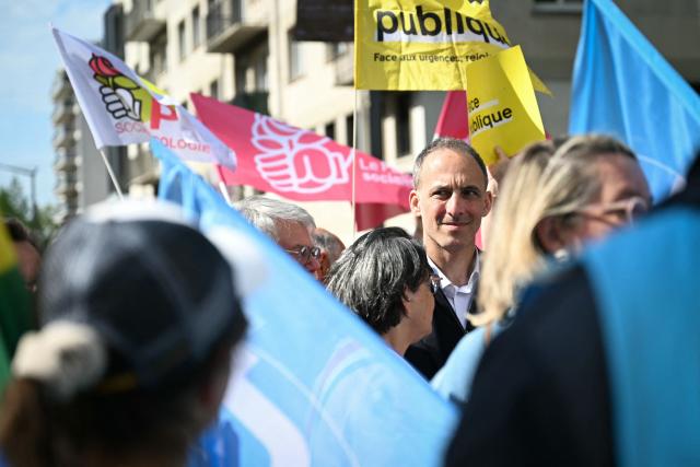 Place publique's centre-left party leader and France's MEP Raphael Glucksmann takes part in a May Day (Labour Day) rally, marking International Workers' Day, in Rouen, northern France on May 1, 2026 (Photo by Lou BENOIST / AFP)