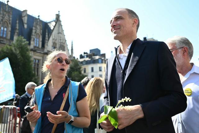 Place publique's centre-left party leader and France's MEP Raphael Glucksmann marches as he takes part in a May Day (Labour Day) rally, marking International Workers' Day, in Rouen, northern France on May 1, 2026 (Photo by Lou BENOIST / AFP)