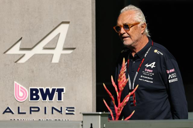 Alpine's Italian team principal Flavio Briatore arrives ahead of the practice session for the 2026 Miami Formula One Grand Prix at Miami International Autodrome in Miami Gardens, Florida, on May 1, 2026. (Photo by CHARLY TRIBALLEAU / AFP)