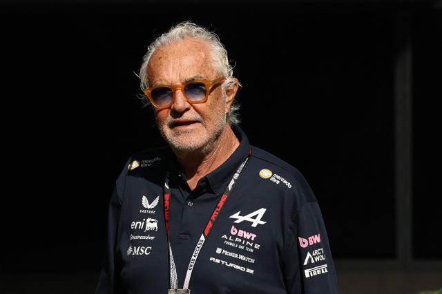Alpine's Italian team principal Flavio Briatore arrives ahead of the practice session for the 2026 Miami Formula One Grand Prix at Miami International Autodrome in Miami Gardens, Florida, on May 1, 2026. (Photo by CHARLY TRIBALLEAU / AFP)