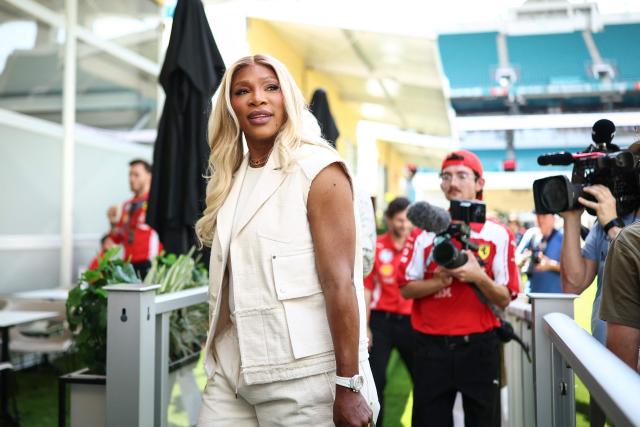 US former tennis player Serena Williams walks to the Ferrari hospitality area ahead of a practice session for the 2026 Miami Formula One Grand Prix at Miami International Autodrome in Miami Gardens, Florida, on May 1, 2026. (Photo by CHARLY TRIBALLEAU / AFP)