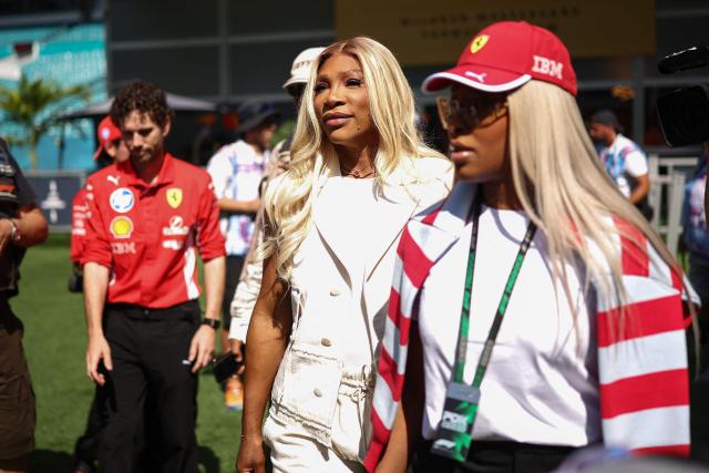 US former tennis player Serena Williams walks to the Ferrari hospitality area ahead of a practice session for the 2026 Miami Formula One Grand Prix at Miami International Autodrome in Miami Gardens, Florida, on May 1, 2026. (Photo by CHARLY TRIBALLEAU / AFP)
