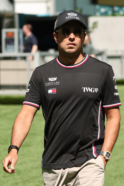 Cadillac's Mexican driver Sergio Perez arrives ahead of a practice session for the 2026 Miami Formula One Grand Prix at Miami International Autodrome in Miami Gardens, Florida, on May 1, 2026. (Photo by CHARLY TRIBALLEAU / AFP)