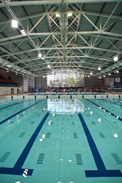 The Tollcross Swimming Centre, the Swimming venue for the 2026 Commonwealth Games, is pictured during a media preview of the sites and venues for the 2026 Glasgow Commonwealth Games in the city of Glasgow, Scotland on April 30, 2026. (Photo by ANDY BUCHANAN / AFP)