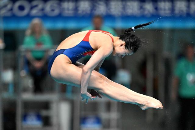 China's Lin Shan competes in the mixed team event at the World Aquatics Diving World Cup Super Finals in Beijing on May 1, 2026. (Photo by Adek BERRY / AFP)