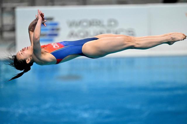 China's Lin Shan competes in the mixed team event at the World Aquatics Diving World Cup Super Finals in Beijing on May 1, 2026. (Photo by Adek BERRY / AFP)