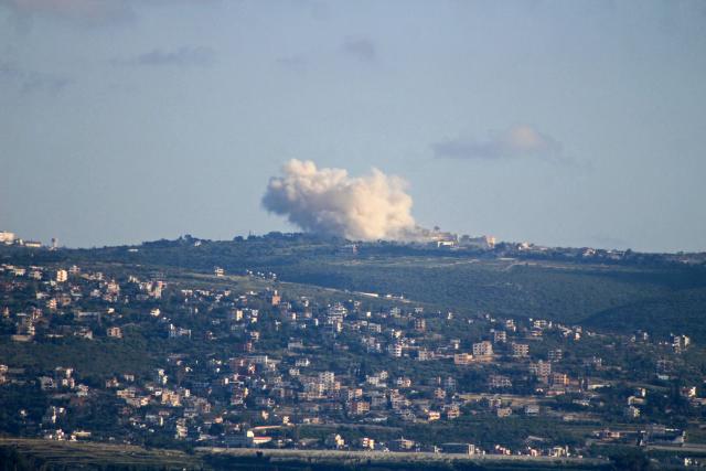 This photograph taken from the southern Lebanese area of Tyre shows smoke rising from an Israeli controlled explosion in the village of Chamaa on May 1, 2026. Israeli airstrikes on southern Lebanon killed at least 17 people on April 30, 2026, the Health Ministry announced, despite the ceasefire that has been in effect since April 17. Lebanon was drawn into the Middle East war on March 2 when Tehran-backed militant group Hezbollah launched attacks on Israel to avenge the killing of the Iranian leader. Israel has responded with broad strikes across Lebanon and a ground offensive. (Photo by Kawnat HAJU / AFP)