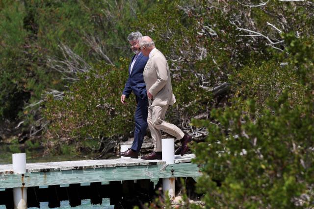 Britain's King Charles visits a "Living classroom" in Trunk Island, in Hamilton Bermuda, on May 1, 2026. King Charles III is in Bermuda for his first visit to a British Overseas Territory as Sovereign. (Photo by Suzanne Plunkett / POOL / AFP)