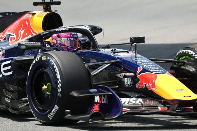 Red Bull Racing's Dutch driver Max Verstappen races during a practice session for the 2026 Miami Formula One Grand Prix at Miami International Autodrome in Miami Gardens, Florida, on May 1, 2026. (Photo by CHARLY TRIBALLEAU / AFP)