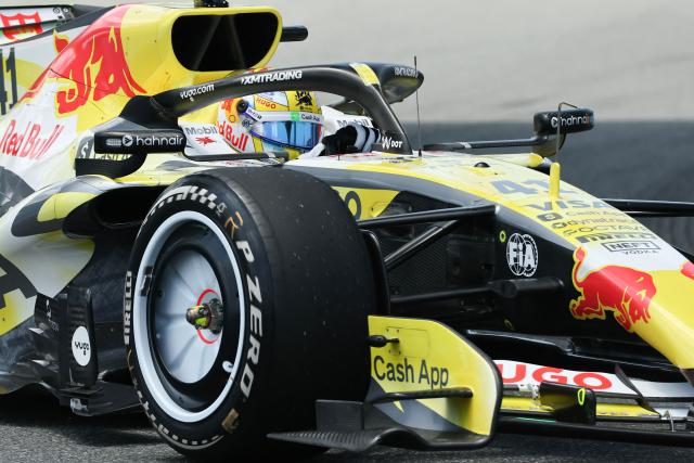Racing Bulls' British driver Arvid Lindblad races during a practice session for the 2026 Miami Formula One Grand Prix at Miami International Autodrome in Miami Gardens, Florida, on May 1, 2026. (Photo by CHARLY TRIBALLEAU / AFP)