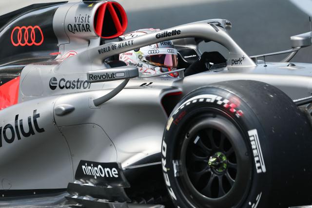 Audi's German driver Nico Hulkenberg races during a practice session for the 2026 Miami Formula One Grand Prix at Miami International Autodrome in Miami Gardens, Florida, on May 1, 2026. (Photo by CHARLY TRIBALLEAU / AFP)