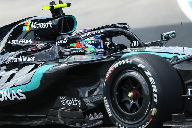 Mercedes' Italian driver Kimi Antonelli races during a practice session for the 2026 Miami Formula One Grand Prix at Miami International Autodrome in Miami Gardens, Florida, on May 1, 2026. (Photo by CHARLY TRIBALLEAU / AFP)