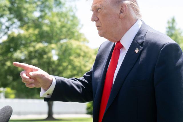 US President Donald Trump speaks with the media prior to departing from the South Lawn of the White House in Washington, DC, May 1, 2026. Trump is going to Florida to speak at an event at The Villages and to attend the Forum Club of the Palm Beaches dinner. (Photo by SAUL LOEB / AFP)