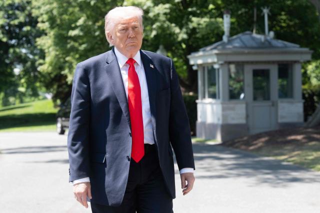 US President Donald Trump walks to board Marine One as he departs from the South Lawn of the White House in Washington, DC, on May 1, 2026. Trump is going to Florida to speak at an event at The Villages and to attend the Forum Club of the Palm Beaches dinner. (Photo by SAUL LOEB / AFP)
