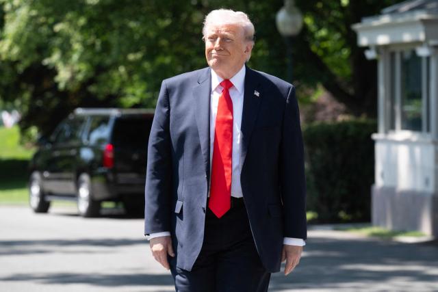 US President Donald Trump walks to board Marine One as he departs from the South Lawn of the White House in Washington, DC, on May 1, 2026. Trump is going to Florida to speak at an event at The Villages and to attend the Forum Club of the Palm Beaches dinner. (Photo by SAUL LOEB / AFP)