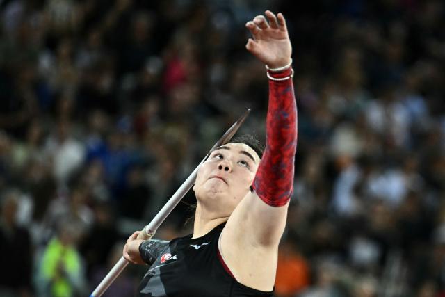 (FILES) Japan's Haruka Kitaguchi competes in the Javelin Women event of the Diamond League athletics meeting "Weltklasse" at the Letzigrund stadium in Zurich, on August 28, 2025. Japanese Olympic women's javelin champion Haruka Kitaguchi has started training with Czech javelin legend Jan Zelezny, she said in an Instagram post on May 1, 2026. "After our training camp in South Africa, I'm excited to announce that I have officially started working with true legend Jan Zelezny," Kitaguchi said in the post. (Photo by Fabrice COFFRINI / AFP)