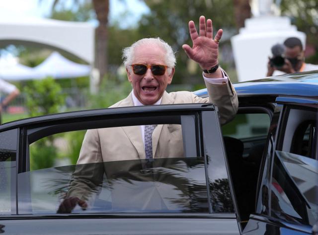 Britain's King Charles III leaves after a visit to the City Hall and Arts Centre, on May 1, 2026 in Hamilton, Bermuda. King Charles III is in Bermuda for his first visit to a British Overseas Territory as Sovereign. (Photo by Yui Mok / POOL / AFP)
