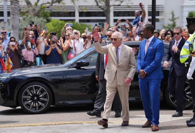 Britain's King Charles III arrives for a visit to the City Hall and Arts Centre, in Hamilton on May 1, 2026 in Hamilton, Bermuda. King Charles III is in Bermuda for his first visit to a British Overseas Territory as Sovereign. (Photo by Yui Mok / POOL / AFP)