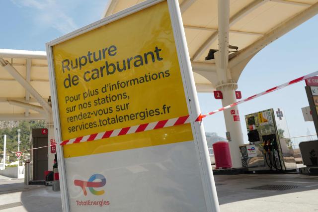 This photograph shows a closed petrol station with a sign which reads "Fuel shortage" in Beaulieu-sur-Mer, south-eastern France on May 1, 2026. (Photo by Valery HACHE / AFP)