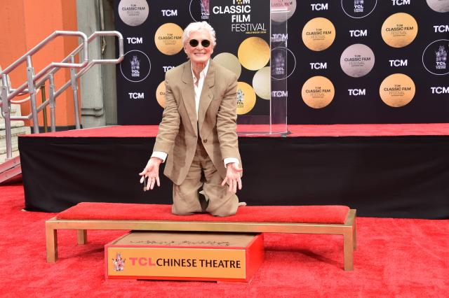 US actress Glenn Close poses during her hand and footprint ceremony at the TCL Chinese Theatre IMAX as part of the TCM Classic Film Festival in Hollywood, California on May 1, 2026. (Photo by Chris Delmas / AFP)
