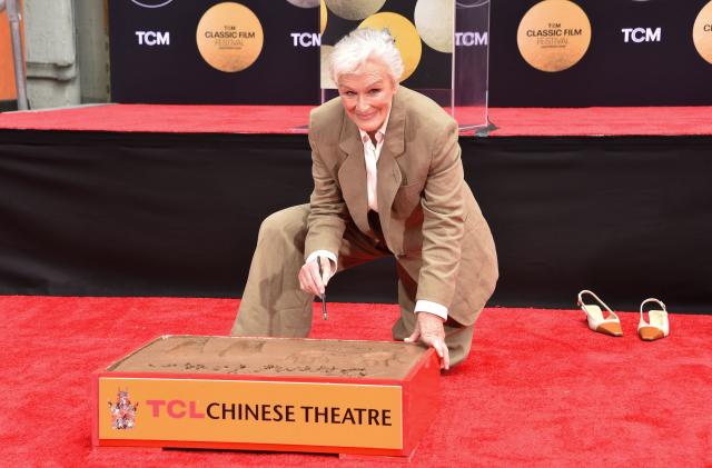 US actress Glenn Close poses during her hand and footprint ceremony at the TCL Chinese Theatre IMAX as part of the TCM Classic Film Festival in Hollywood, California on May 1, 2026. (Photo by Chris Delmas / AFP)