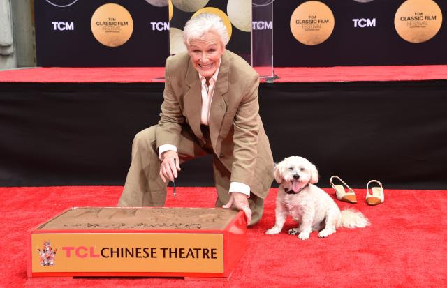 US actress Glenn Close and her dog Sir Pippin of Beanfield attend her hand and footprint ceremony at the TCL Chinese Theatre IMAX as part of the TCM Classic Film Festival in Hollywood, California on May 1, 2026. (Photo by Chris Delmas / AFP)
