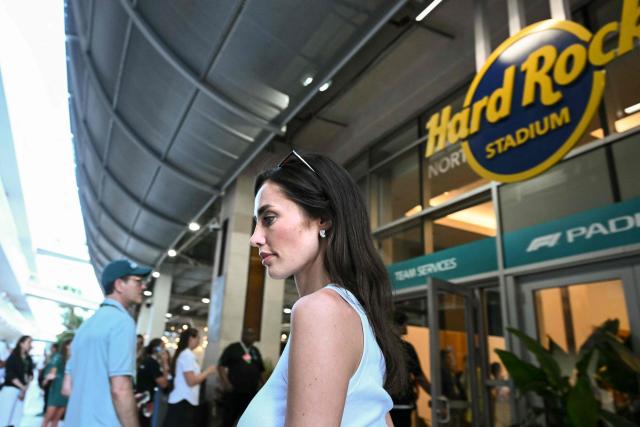 Rebecca Donaldson, girlfriend of Williams' Spanish driver Carlos Sainz, exits the paddock before the start of Sprint qualifying ahead of the 2026 Miami Formula One Grand Prix at Miami International Autodrome in Miami Gardens, Florida, on May 1, 2026. (Photo by CHANDAN KHANNA / AFP)
