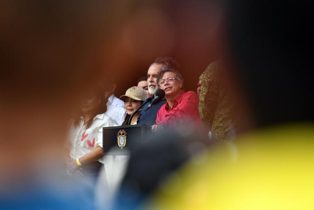 Colombia's President Gustavo Petro delivers a speech during a rally marking International Workers Day, in Medellin, Antioquia department, Colombia, on May 1, 2026. (Photo by Jaime SALDARRIAGA / AFP)