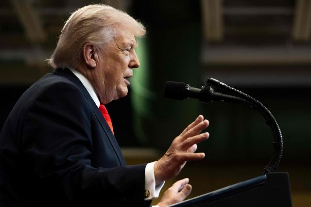 US President Donald Trump gives a speech about taxes and Social Security in The Villages, Florida, on May 1, 2026. (Photo by Jim WATSON / AFP)