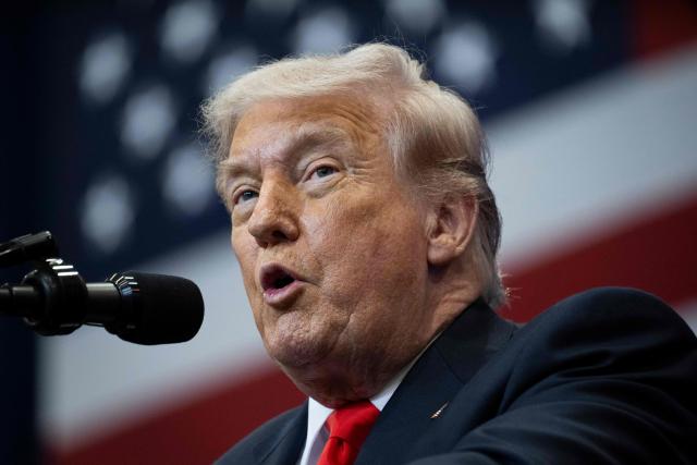 US President Donald Trump gives a speech about taxes and Social Security in The Villages, Florida, on May 1, 2026. (Photo by Jim WATSON / AFP)