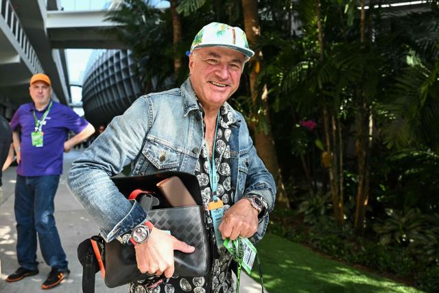 Canadian businessman and television personality Kevin O'Leary wears a watch on each wrist as he attends Sprint qualifying ahead of the 2026 Miami Formula One Grand Prix at Miami International Autodrome in Miami Gardens, Florida, on May 1, 2026. (Photo by CHANDAN KHANNA / AFP)