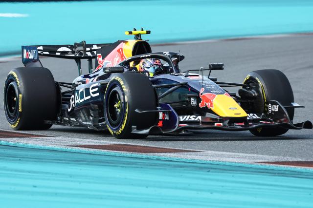Red Bull Racing's French driver Isack Hadjar races during Sprint qualifying ahead of the 2026 Miami Formula One Grand Prix at Miami International Autodrome in Miami Gardens, Florida, on May 1, 2026. (Photo by CHARLY TRIBALLEAU / AFP)