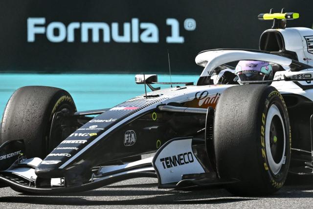 Cadillac's Finnish driver Valtteri Bottas races during Sprint qualifying ahead of the 2026 Miami Formula One Grand Prix at Miami International Autodrome in Miami Gardens, Florida, on May 1, 2026. (Photo by CHANDAN KHANNA / AFP)